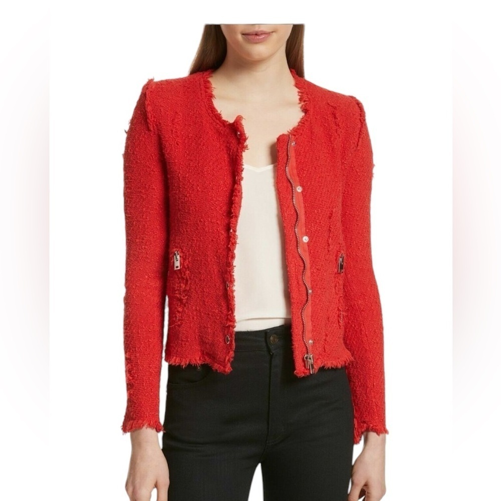 IRO Paris Agnette Women’s Red Tweed Distressed Jacket. Red size 2.